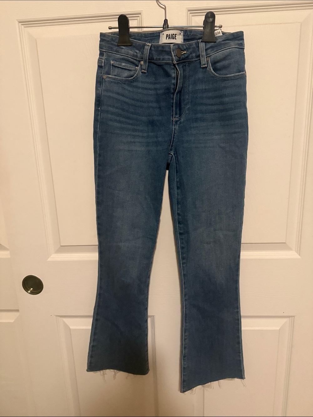 PAIGE Women's Medium Blue Cropped Wide-Leg Jeans